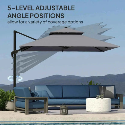 Outsunny 3m Large Square Cantilever Parasol - Light Grey | 84D-073V02LG