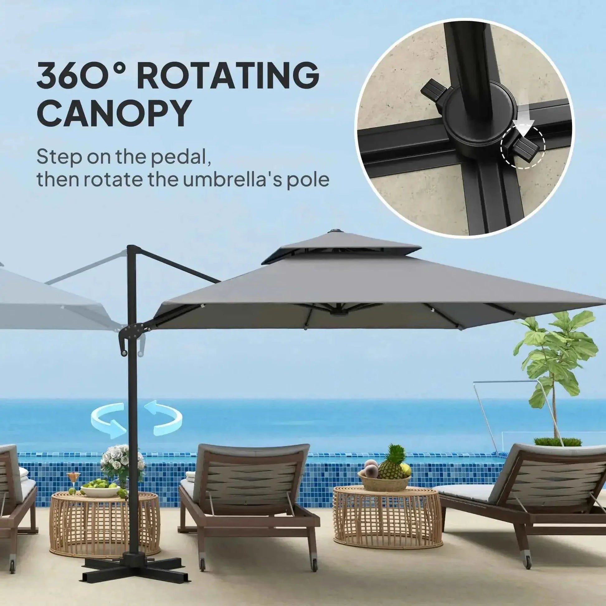 Outsunny 3m Large Square Cantilever Parasol - Light Grey | 84D-073V02LG