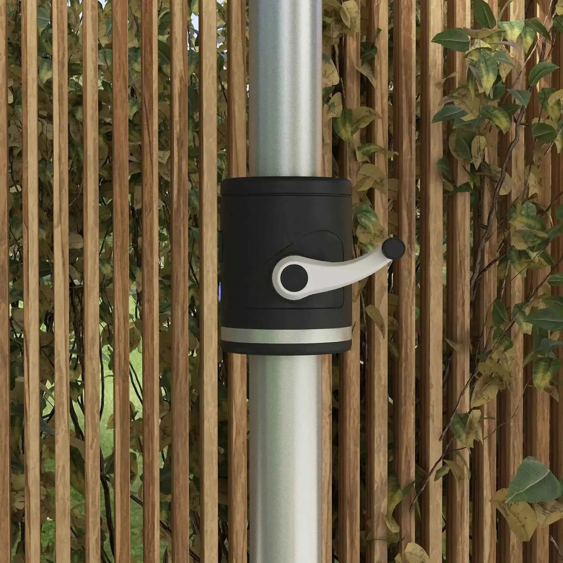 Black and silver telescopic pole clamp with white handle for outsunny 3m blue parasol with solar led lights