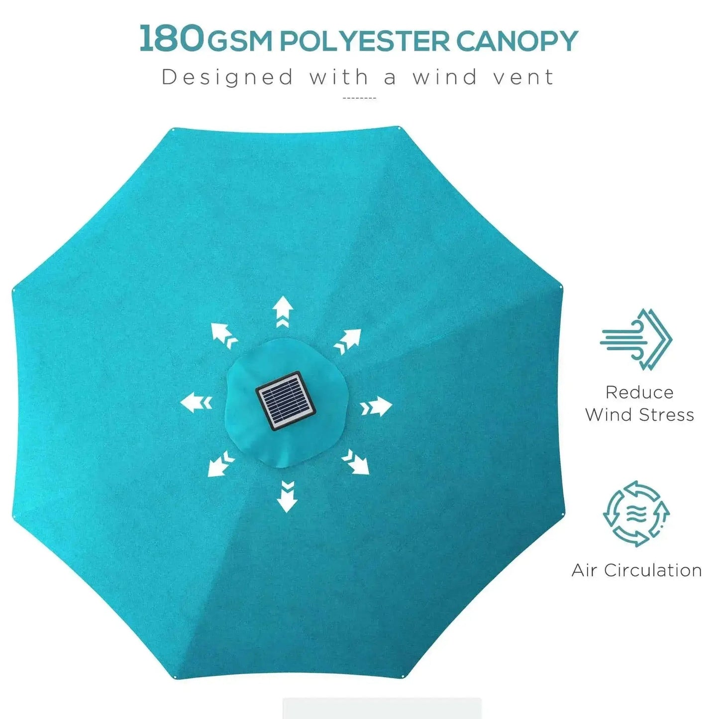 Teal outsunny 3m polyester patio umbrella with solar-powered wind vent and led lights for outdoor use