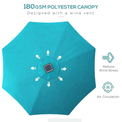 Teal outsunny 3m polyester patio umbrella with solar-powered wind vent and led lights for outdoor use
