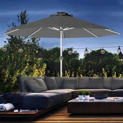 Outsunny 3m grey fabric patio umbrella with sleek silver metal frame and integrated solar led lighting along ribs
