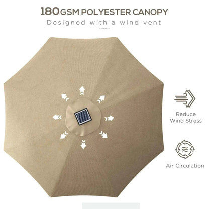 Beige 180 gsm polyester outsunny 3m patio umbrella with central solar panel and wind vent design in khaki