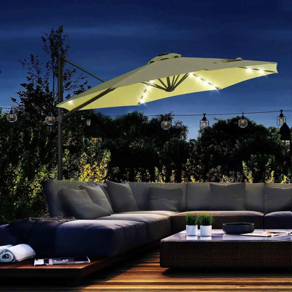 Cream-colored led-lit cantilever patio umbrella with sleek metal frame outsunny 3m solar led cantilever parasol beige