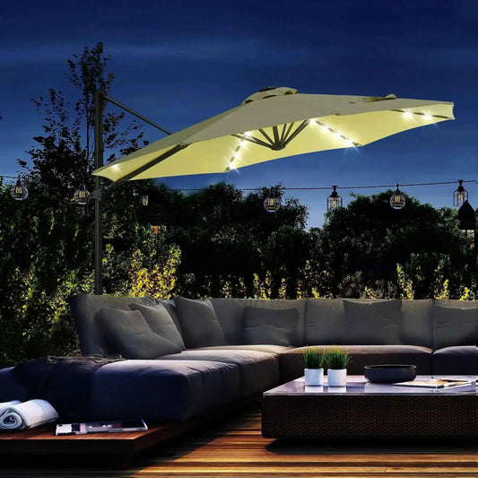 Outsunny 3m Solar LED Cantilever Parasol 360 Degree - Beige | 84D-099BG
