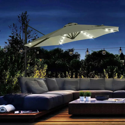 Outsunny 3m beige cantilever patio umbrella with integrated solar led lights 360 degree rotation gray model 84d-099gy