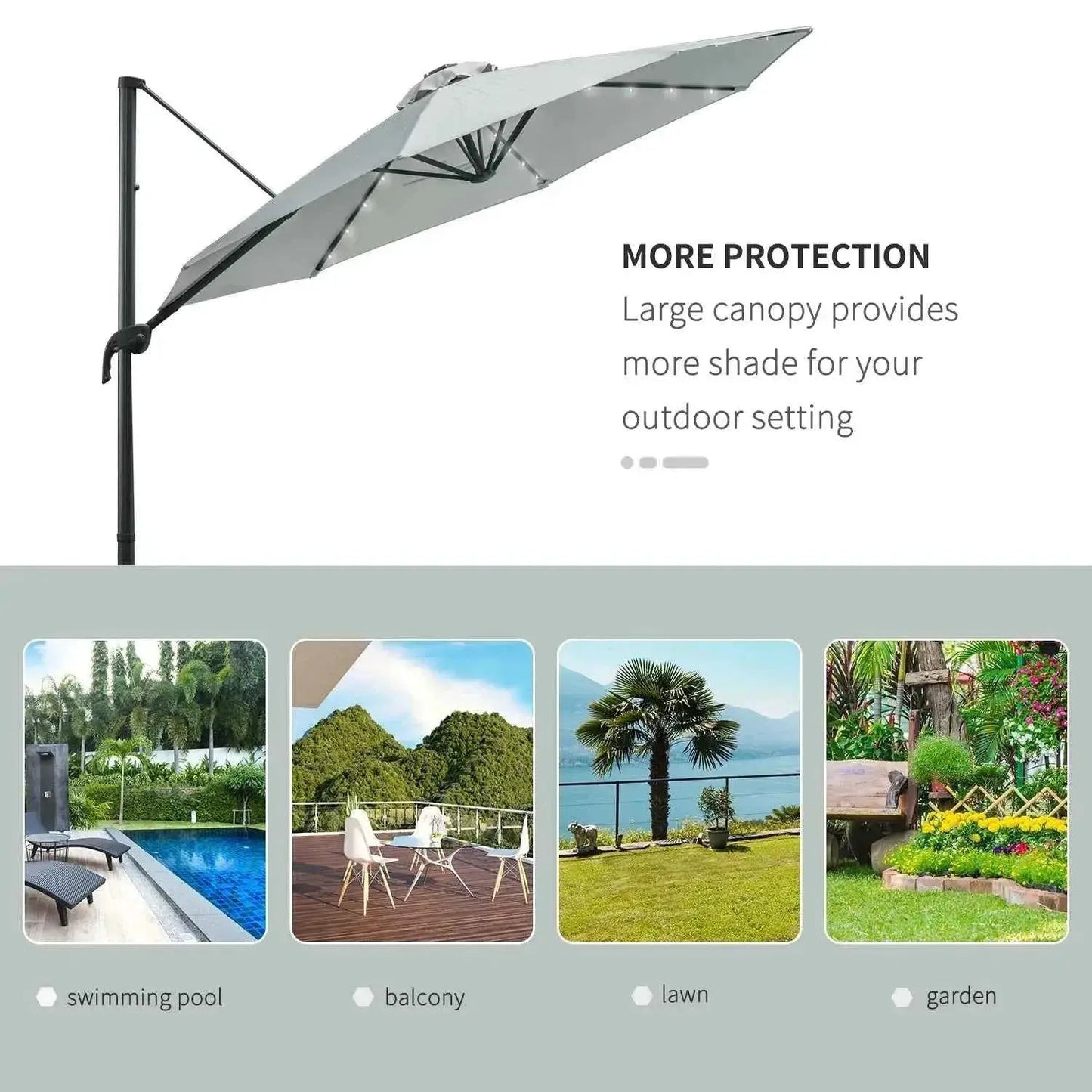 Outsunny 3m Solar LED Cantilever Parasol 360 Degree - Grey | 84D-099GY