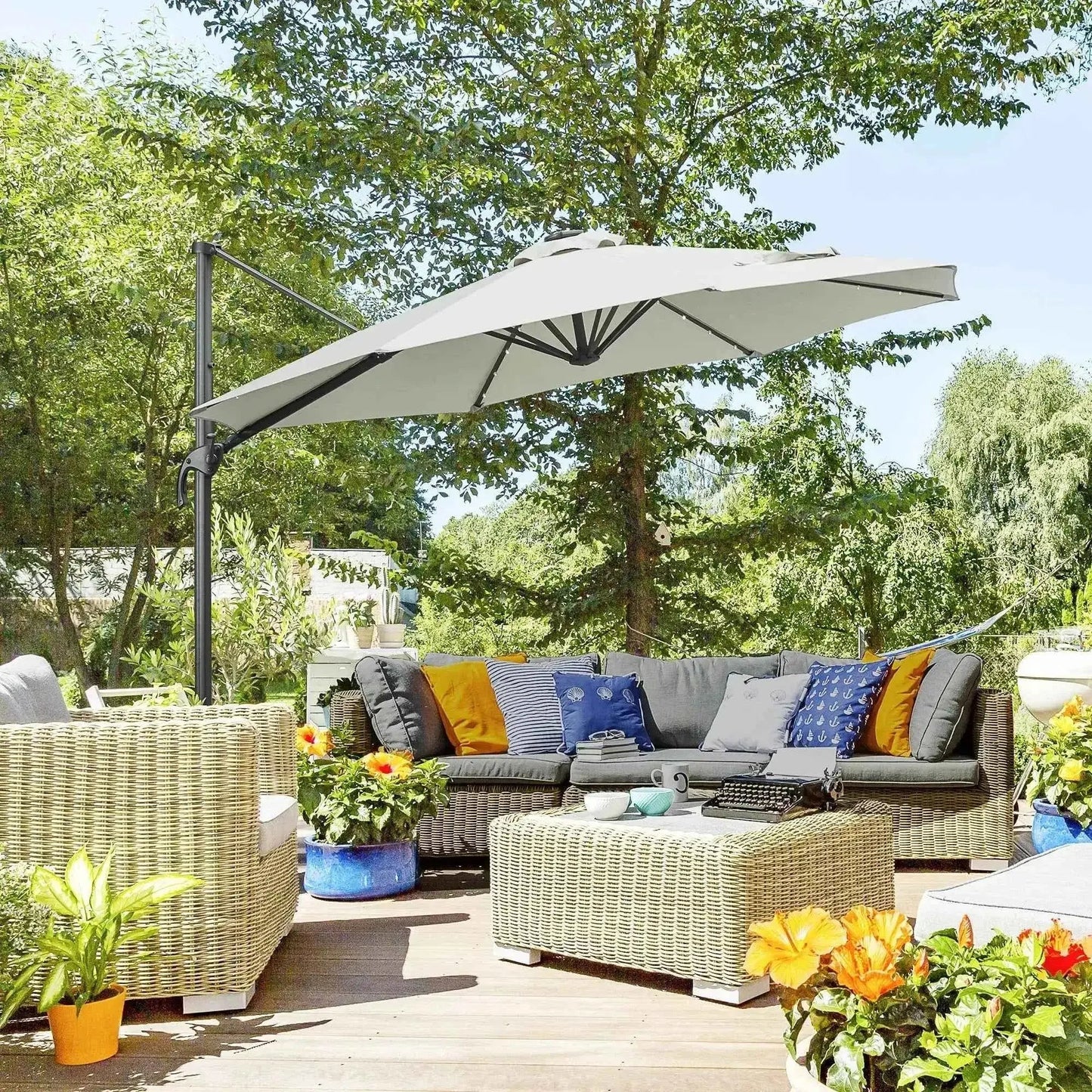 Outsunny 3m Solar LED Cantilever Parasol 360 Degree - Grey | 84D-099GY