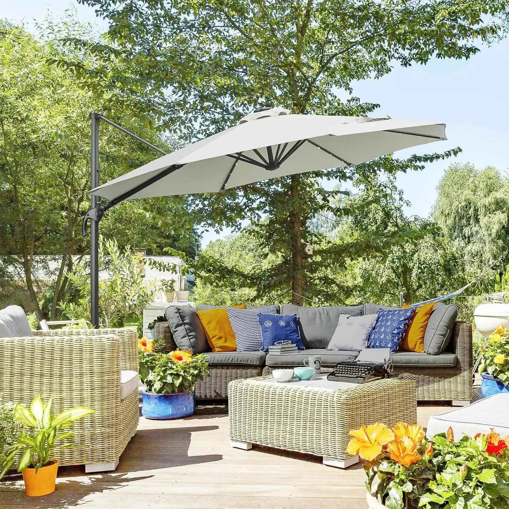 Outsunny 3m Solar LED Cantilever Parasol 360 Degree - Grey | 84D-099GY