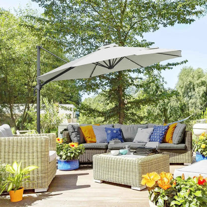 Outsunny 3m Solar LED Cantilever Parasol 360 Degree - Grey | 84D-099GY