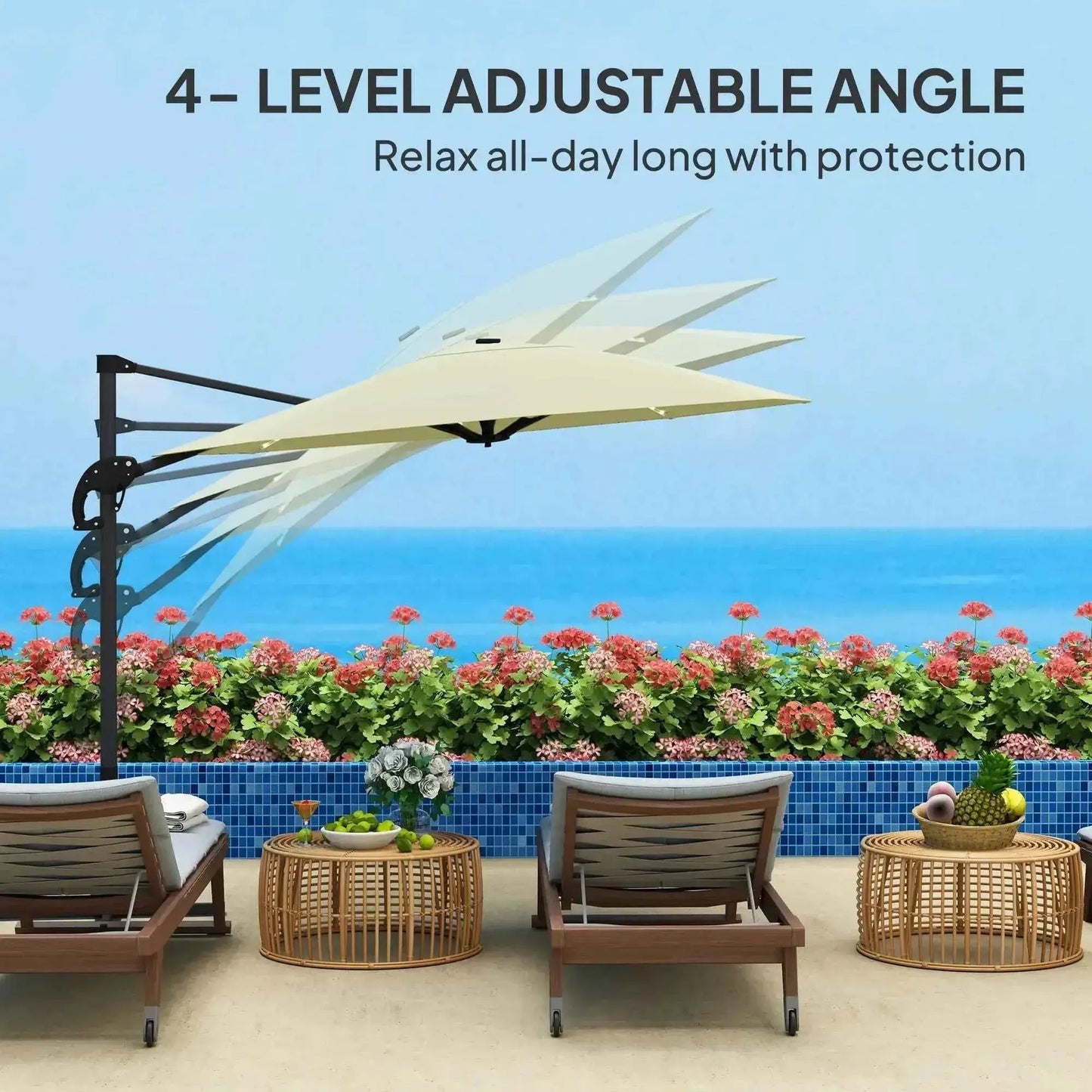 Outsunny 3m Solar LED Cantilever Parasol - Cream | 84D-434V00CW