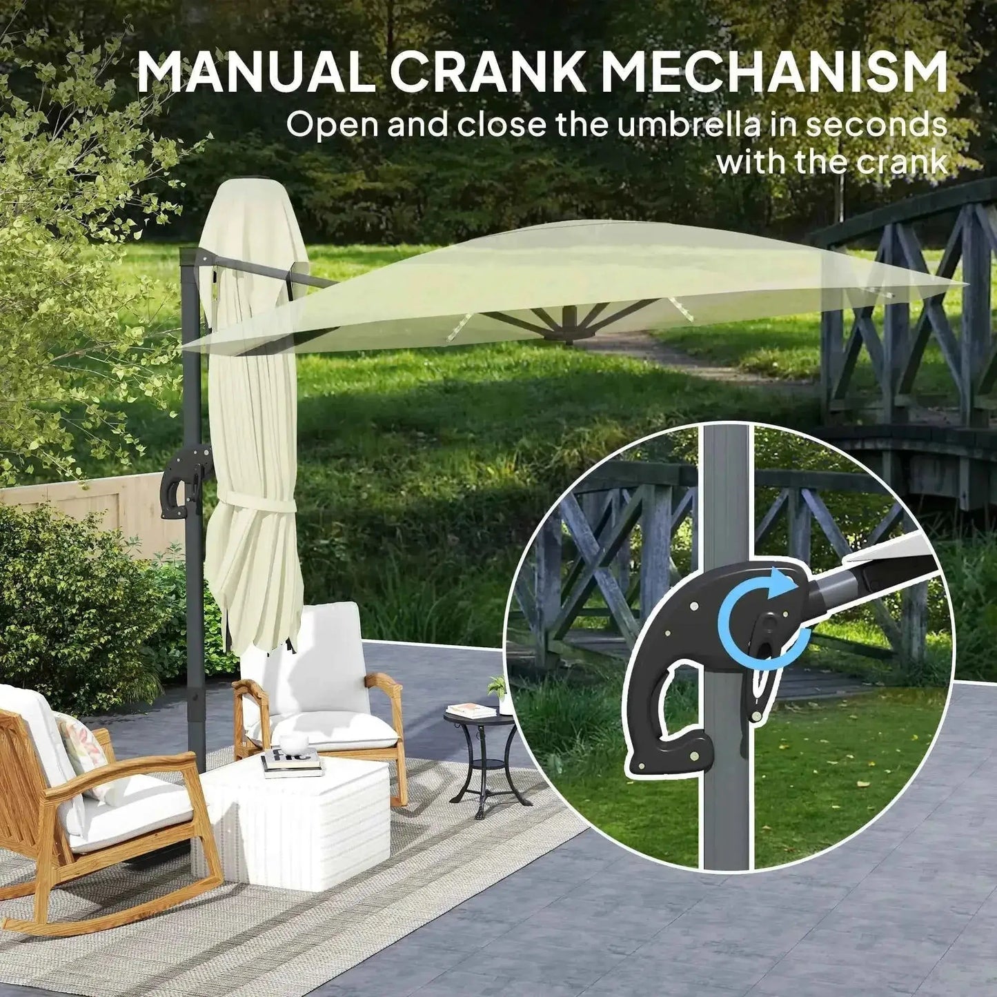 Outsunny 3m Solar LED Cantilever Parasol - Cream | 84D-434V00CW