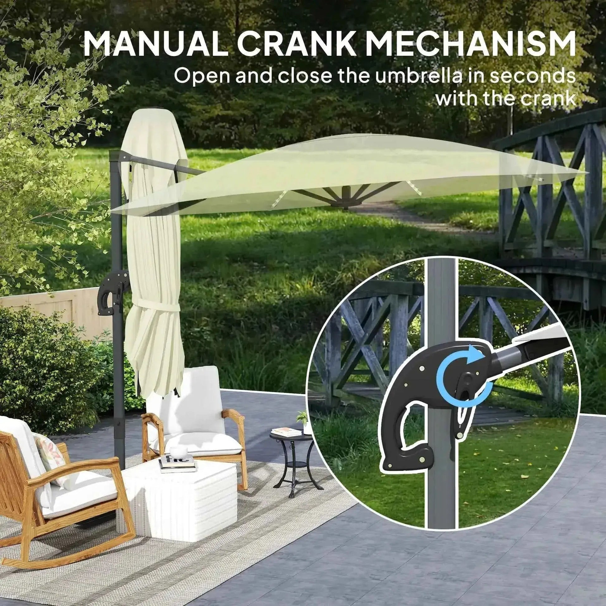 Outsunny 3m Solar LED Cantilever Parasol - Cream | 84D-434V00CW