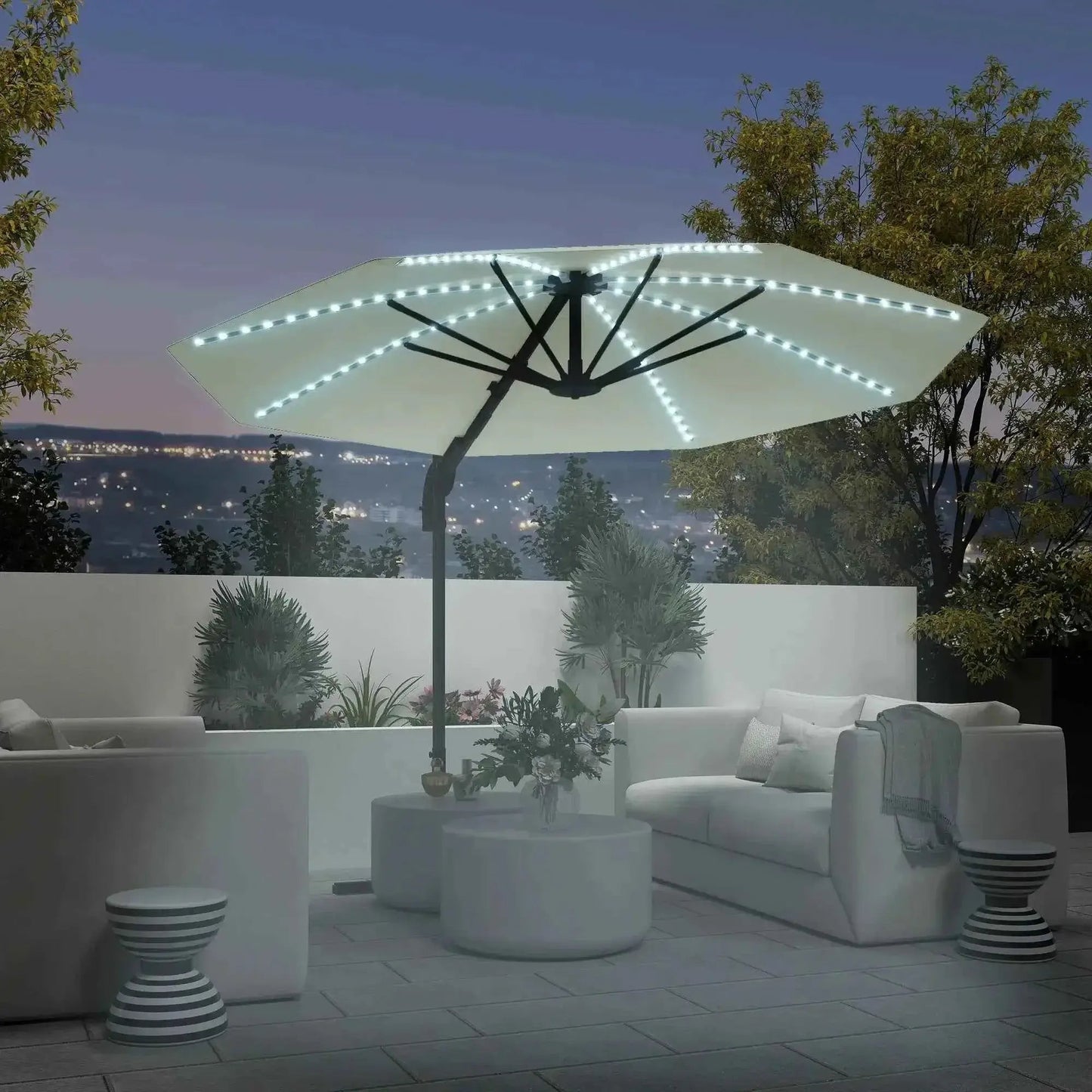 Outsunny 3m Solar LED Cantilever Parasol - Cream | 84D-434V00CW