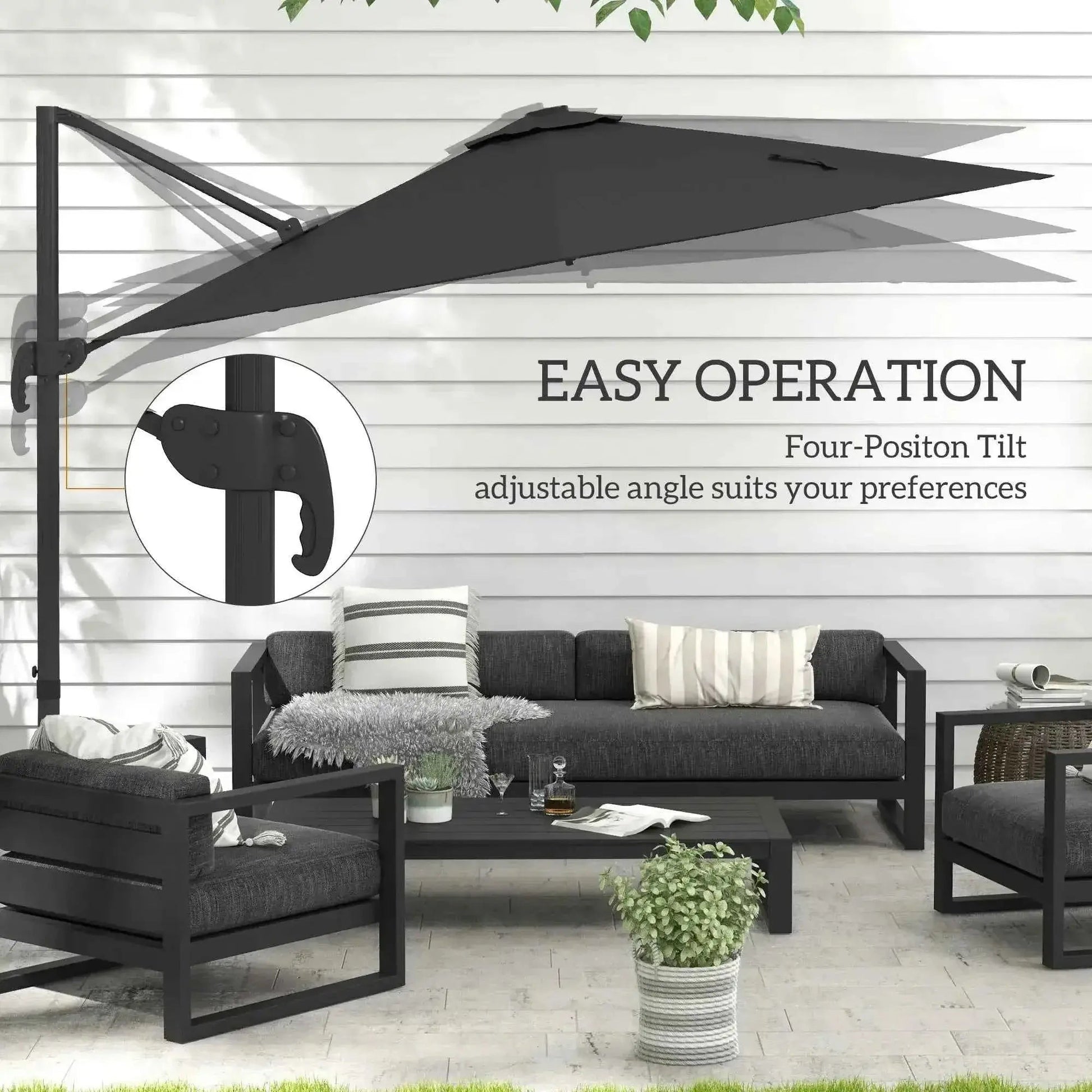 Black outsunny 3m solar led cantilever parasol with sturdy metal frame and adjustable tilt mechanism