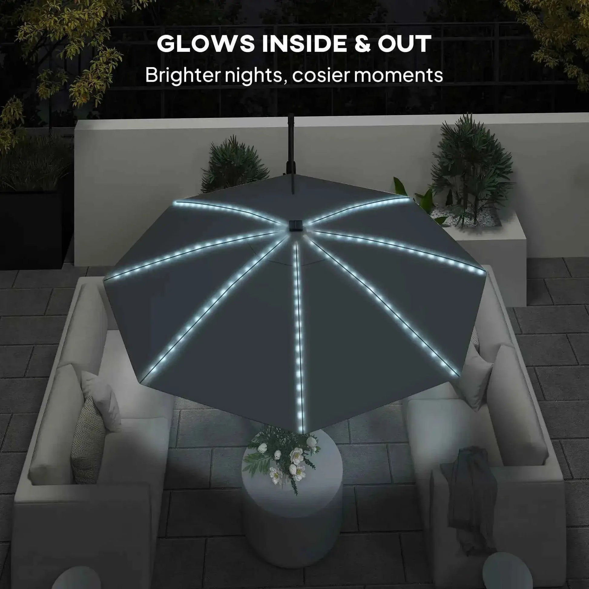 Outsunny 3m Solar LED Cantilever Parasol - Dark Grey | 84D-434V00CG