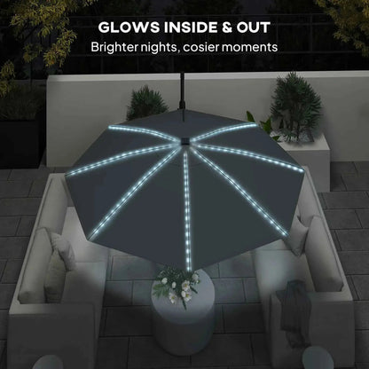 Outsunny 3m Solar LED Cantilever Parasol - Dark Grey | 84D-434V00CG