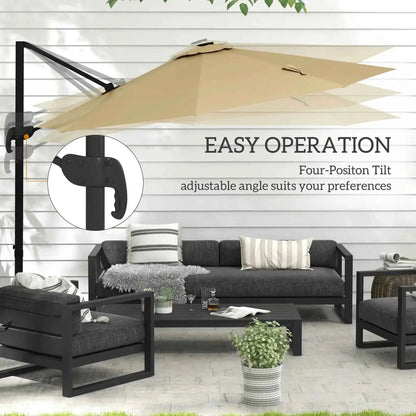 Beige outsunny 3m solar led cantilever parasol with black metal frame and four-position tilt mechanism