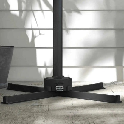 Black metal patio umbrella stand with four-legged base and central pole for outsunny 3m solar led cantilever parasol khaki