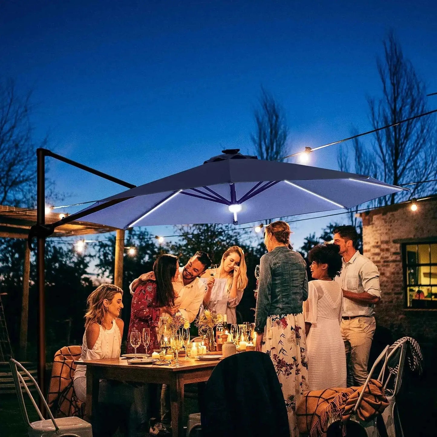 Outsunny 3m Solar LED Cantilever Parasol with Base - Blue | 84D-104NU