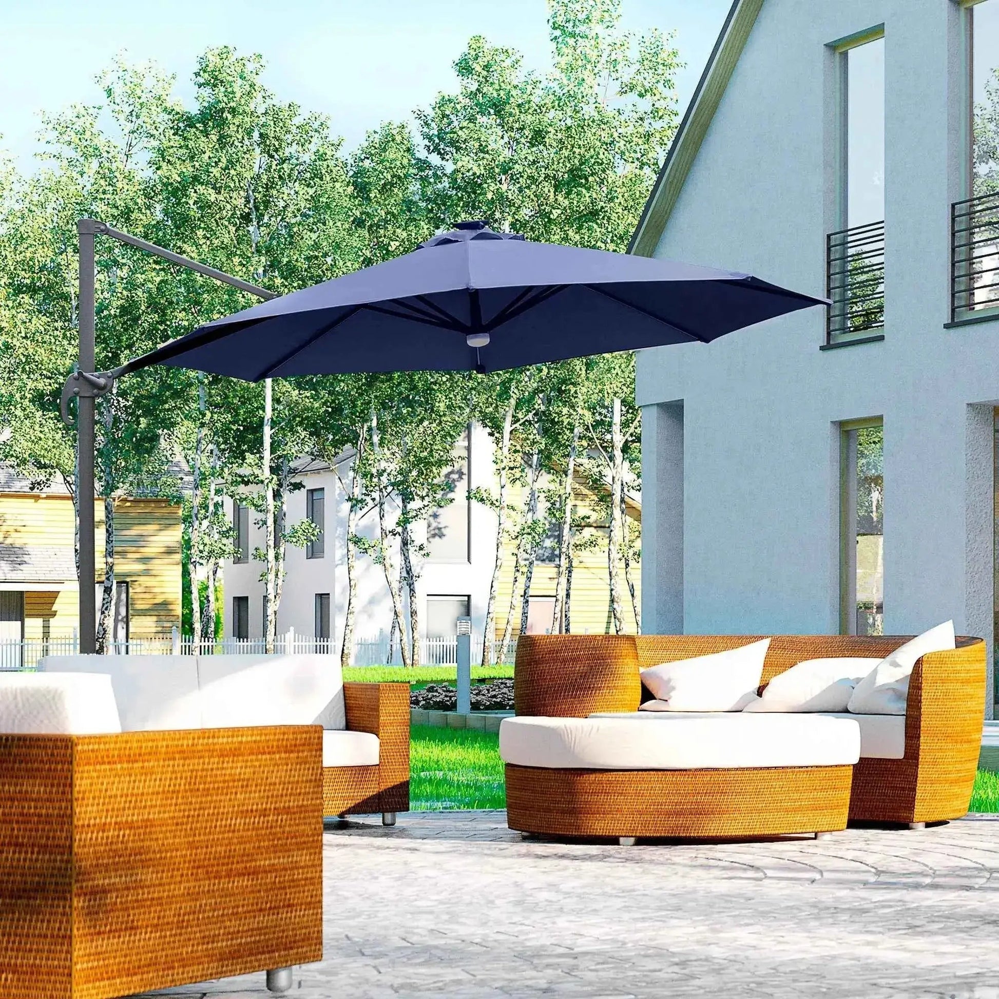 Outsunny 3m Solar LED Cantilever Parasol with Base - Blue | 84D-104NU