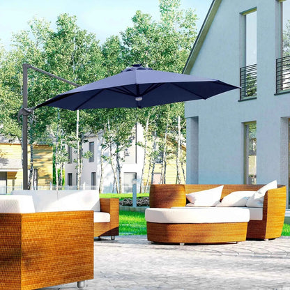 Outsunny 3m Solar LED Cantilever Parasol with Base - Blue | 84D-104NU