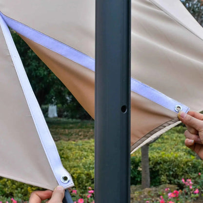 Beige canvas patio umbrella with white reinforced edges and metal grommets from outsunny 3m solar led cantilever parasol
