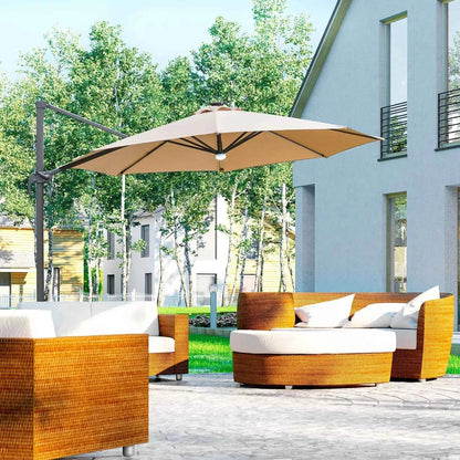 Beige outsunny 3m solar led cantilever parasol with dark metal frame and base for outdoor patio use