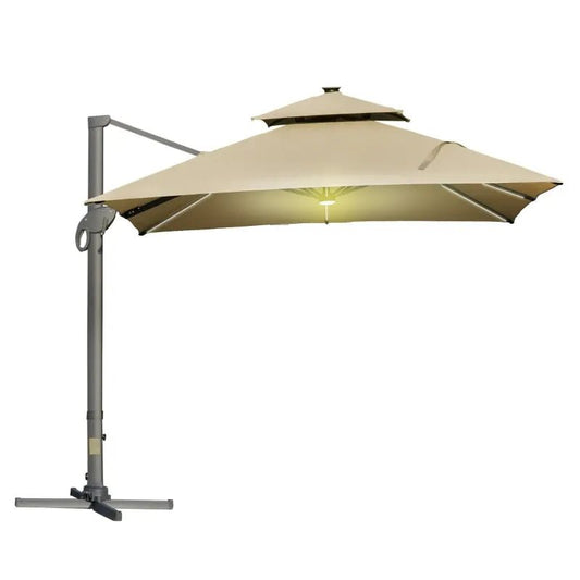 Outsunny 3m Square Canopy – Aluminium Frame, Adjustable Angle, Khaki | 84D - 108 - Furniture, Lighting & Decor