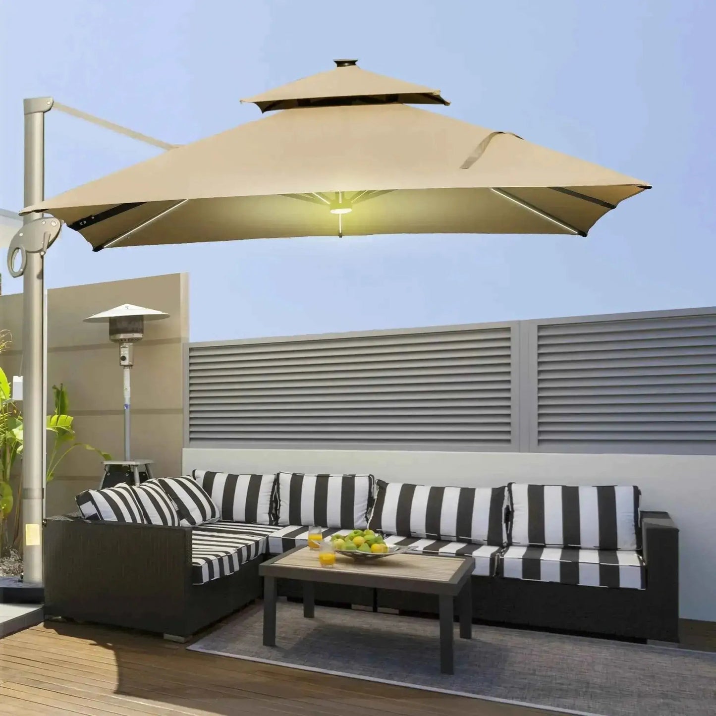 Outsunny 3m Square Canopy – Aluminium Frame, Adjustable Angle, Khaki | 84D-108