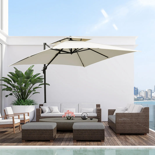 Outsunny 3m Steel Frame Outdoor Roma Cantilever Umbrella | 84D - 073 - Furniture, Lighting & Decor