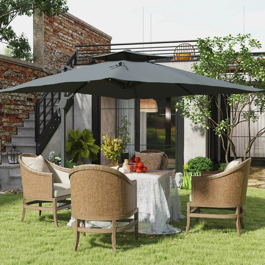 Outsunny 3m Thick Fabric Cantilever Garden Parasol, with Cross Base - Grey | 84D - 322V00CG - Furniture, Lighting & Decor