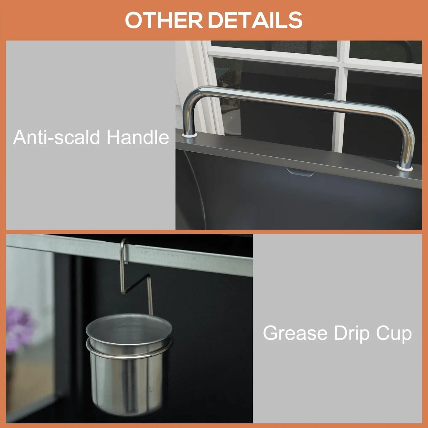 Outsunny 4 Burner Gas BBQ Grill Outdoor Portable Barbecue Trolley w/ Warming Rack, Side Shelves, Storage Cabinet, Thermometer 846 - 103V71BK - Garden & Outdoor