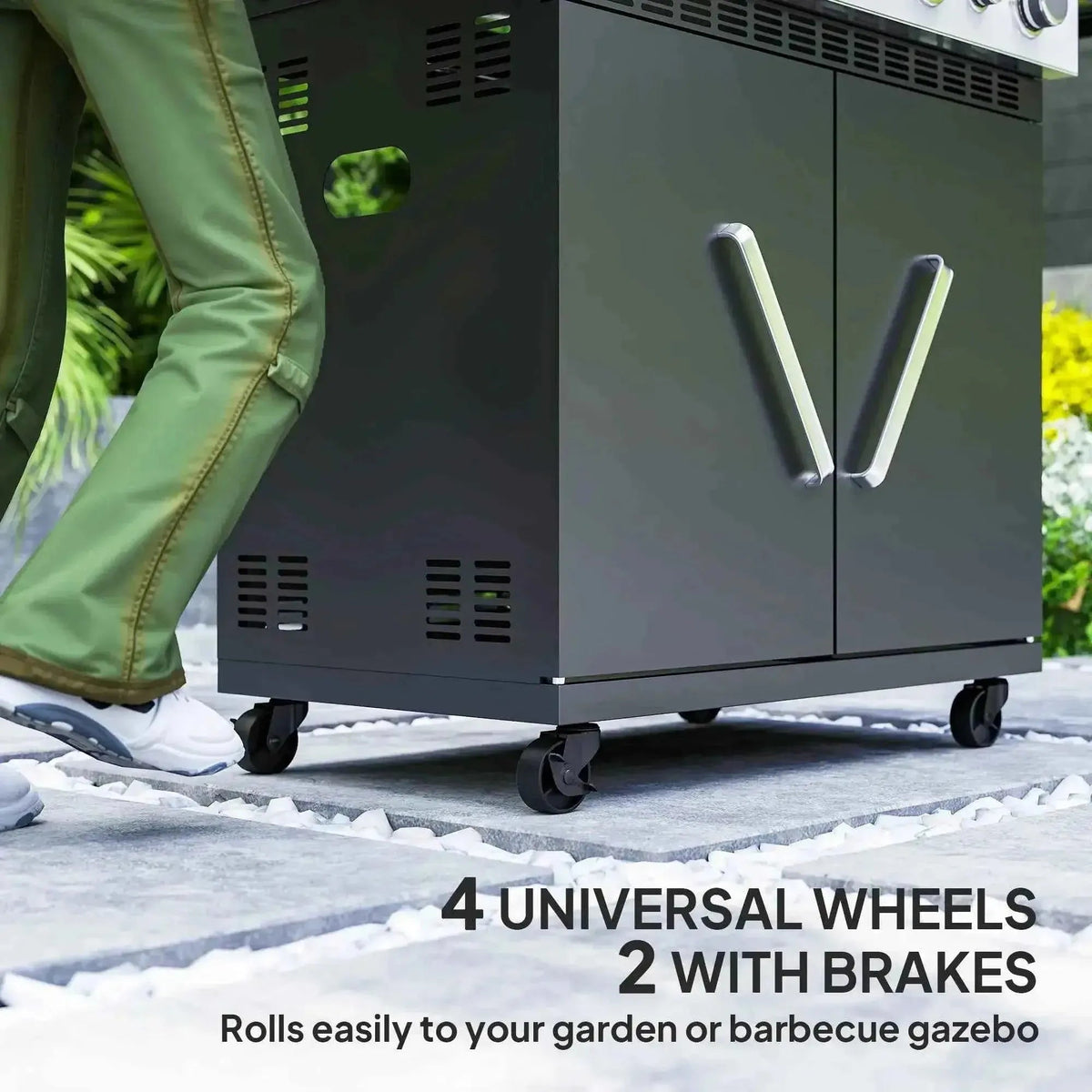 Outsunny 4 plus 1 burner black metal gas bbq grill cart with sleek handles and four universal wheels