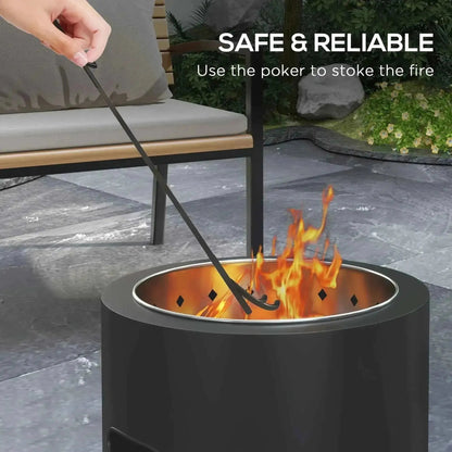 Black metal fire poker with curved hook for safely stoking flames in outdoorsunny 45cm smokeless fire pit
