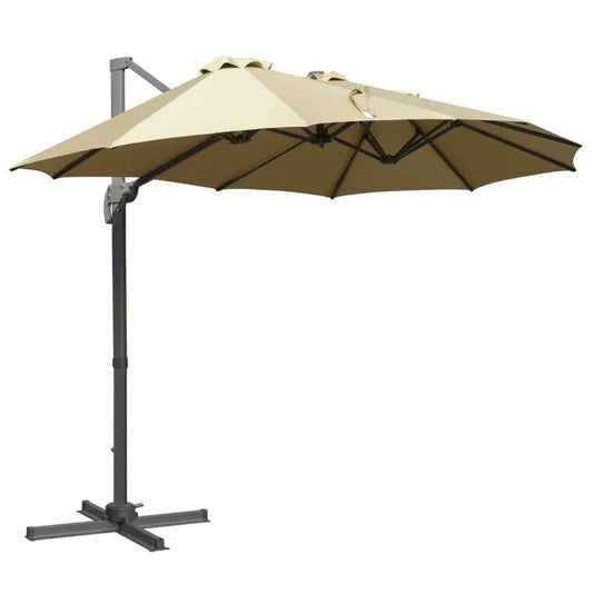 Outsunny 4.5m Double - Sided Parasol – Crank Handle, 360° Base, Khaki | 84D - 183KK - Furniture, Lighting & Decor