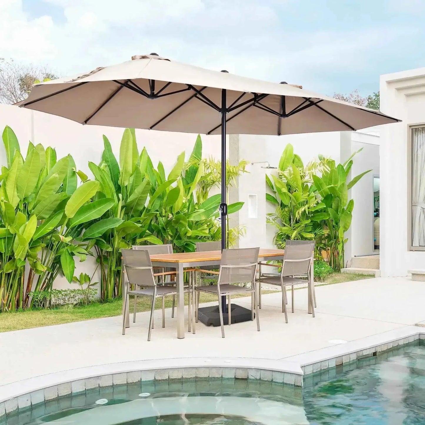 Outsunny 4.6m Double Sided Parasol Sun Umbrella - Tan | 84D-P050