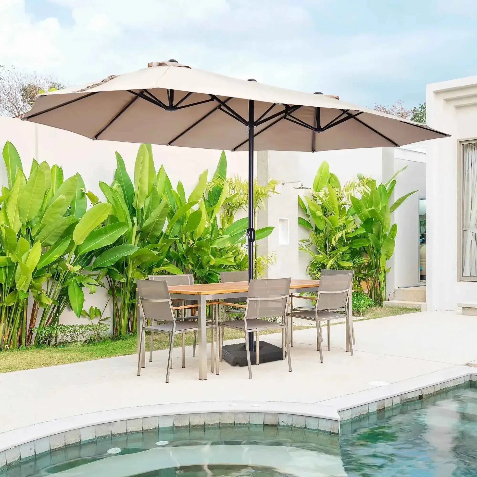 Outsunny 4.6m Double Sided Parasol Sun Umbrella - Tan | 84D-P050