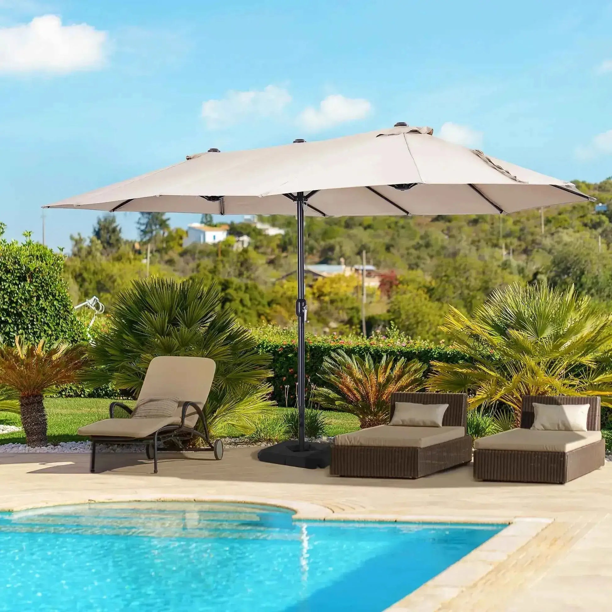 Outsunny 4.6m Double Sided Parasol Sun Umbrella - Tan | 84D-P050