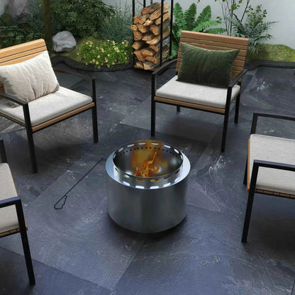 Outsunny 48.5cm Smokeless Stainless Steel Fire Pit with Poker - Silver  | 842-337V00SR