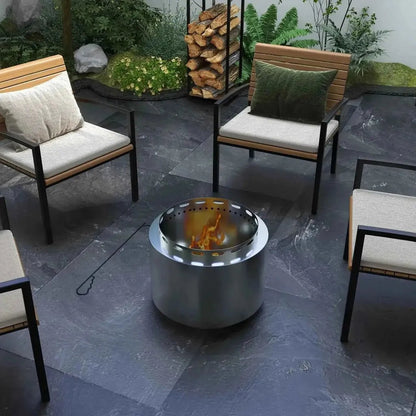 Outsunny 48.5cm silver smokeless stainless steel fire pit with perforated top and visible flames inside