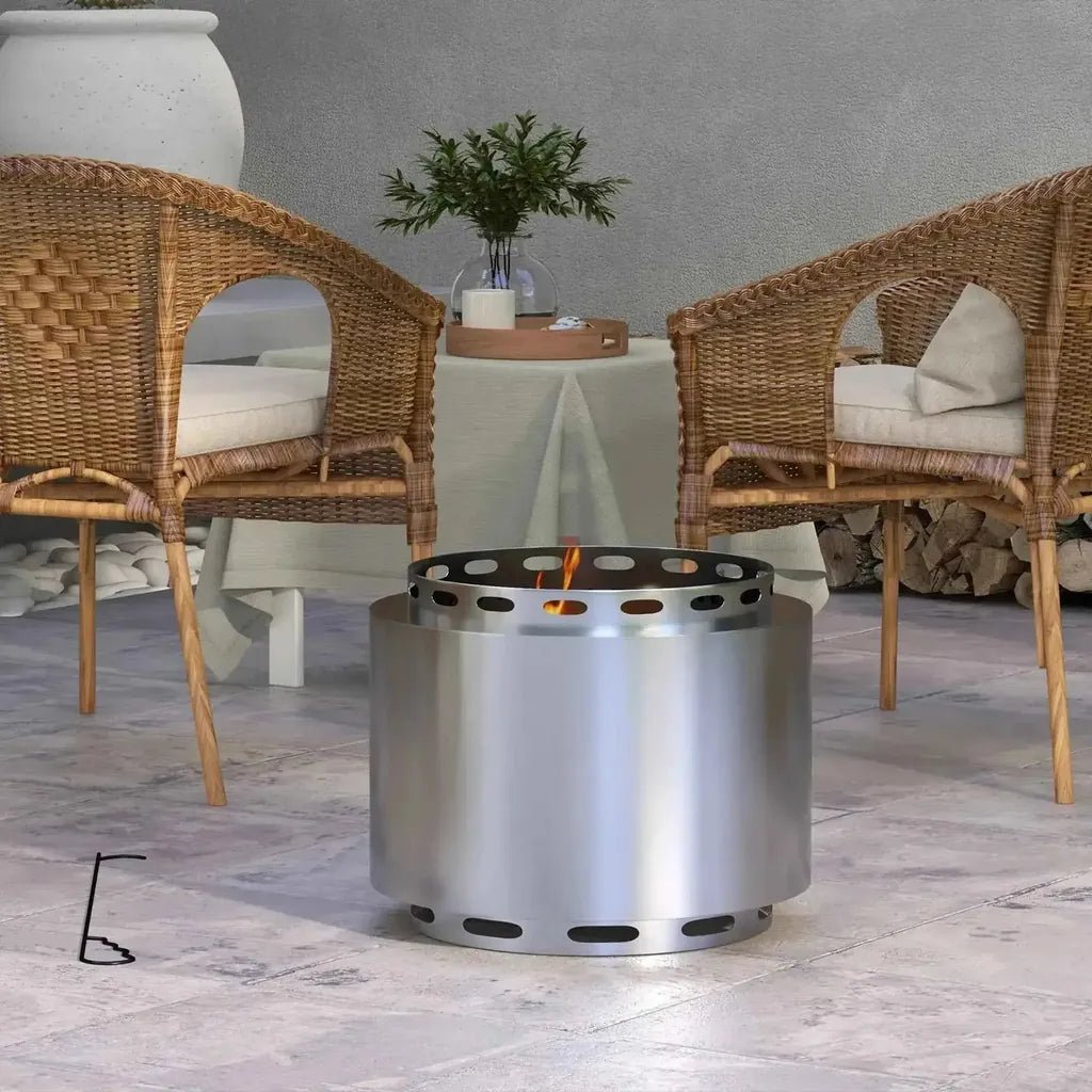 Outsunny 48.5cm smokeless stainless steel silver fire pit with perforated modern design for outdoor patio use