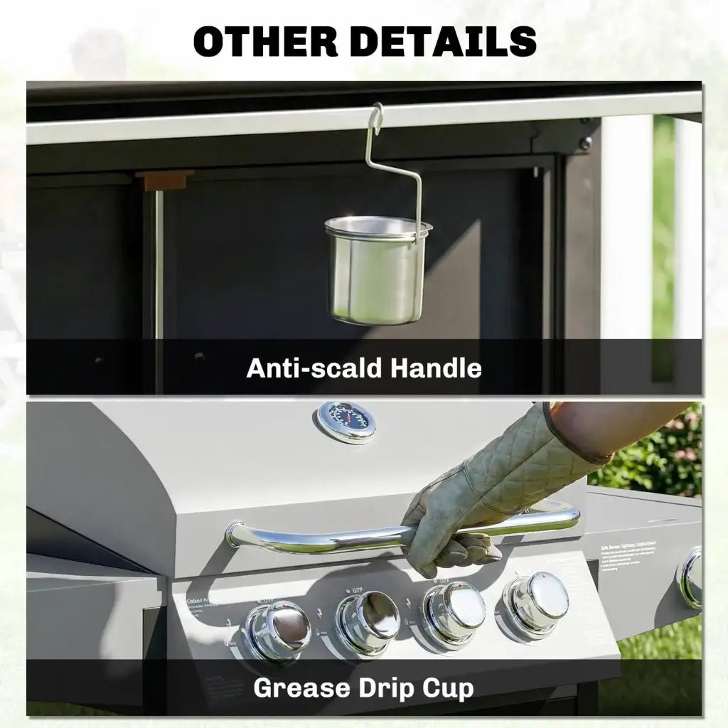 Outsunny 4‑Burner Gas BBQ Grill with Side Burner & Storage - Silver | 846‑102V70SR - BBQs & Grills