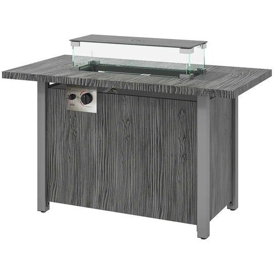 Outsunny 50,000 BTU Gas Fire Pit Table – Cover & Glass Screen, Grey | 842-345V70CG