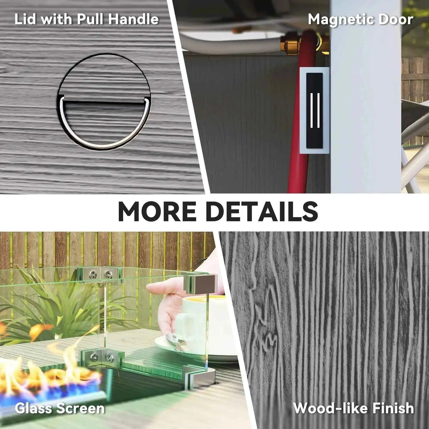 Outsunny 50,000 BTU Gas Fire Pit Table – Cover & Glass Screen, Grey | 842-345V70CG