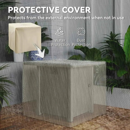 Beige protective cover for outsunny 50,000 btu gas fire pit table designed to shield outdoor furniture from water and dust