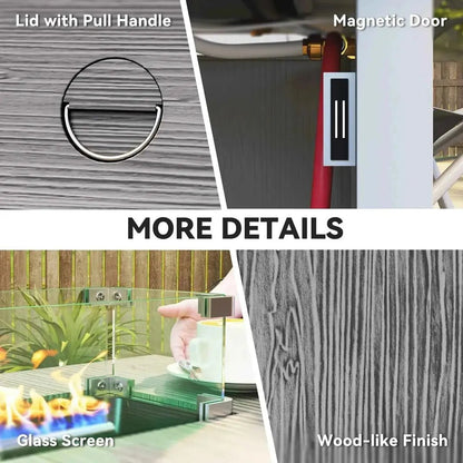 Outsunny 50000 btu gas fire pit table with cover in dark grey featuring a sleek gray wood-like finish and stainless steel accents