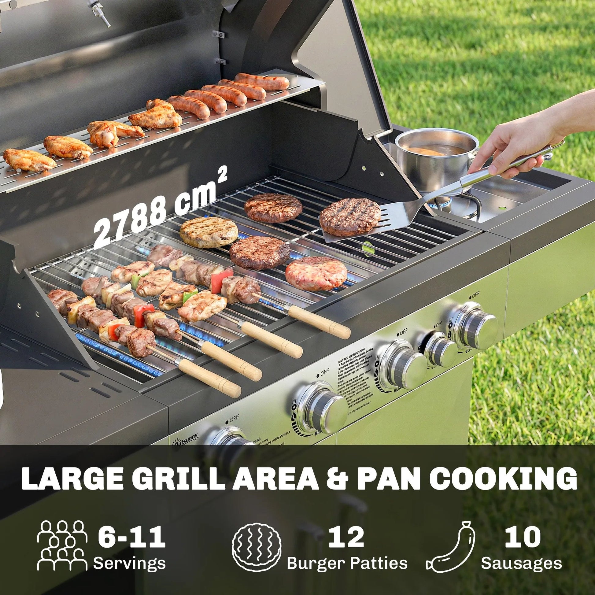 Outsunny black stainless steel 5-burner gas bbq grill with side burner and large cooking surface for versatile grilling