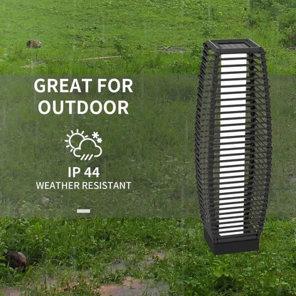 Outsunny 68cm grey rattan solar floor lamp with black woven lattice and vertical white led light strips, ip44 rated