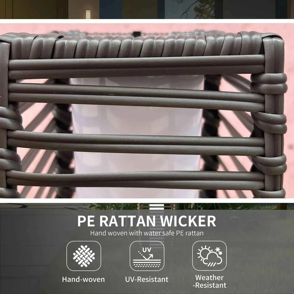 Dark gray pe rattan solar floor lamp with hand-woven twisted rope design and auto-on led by outsunny